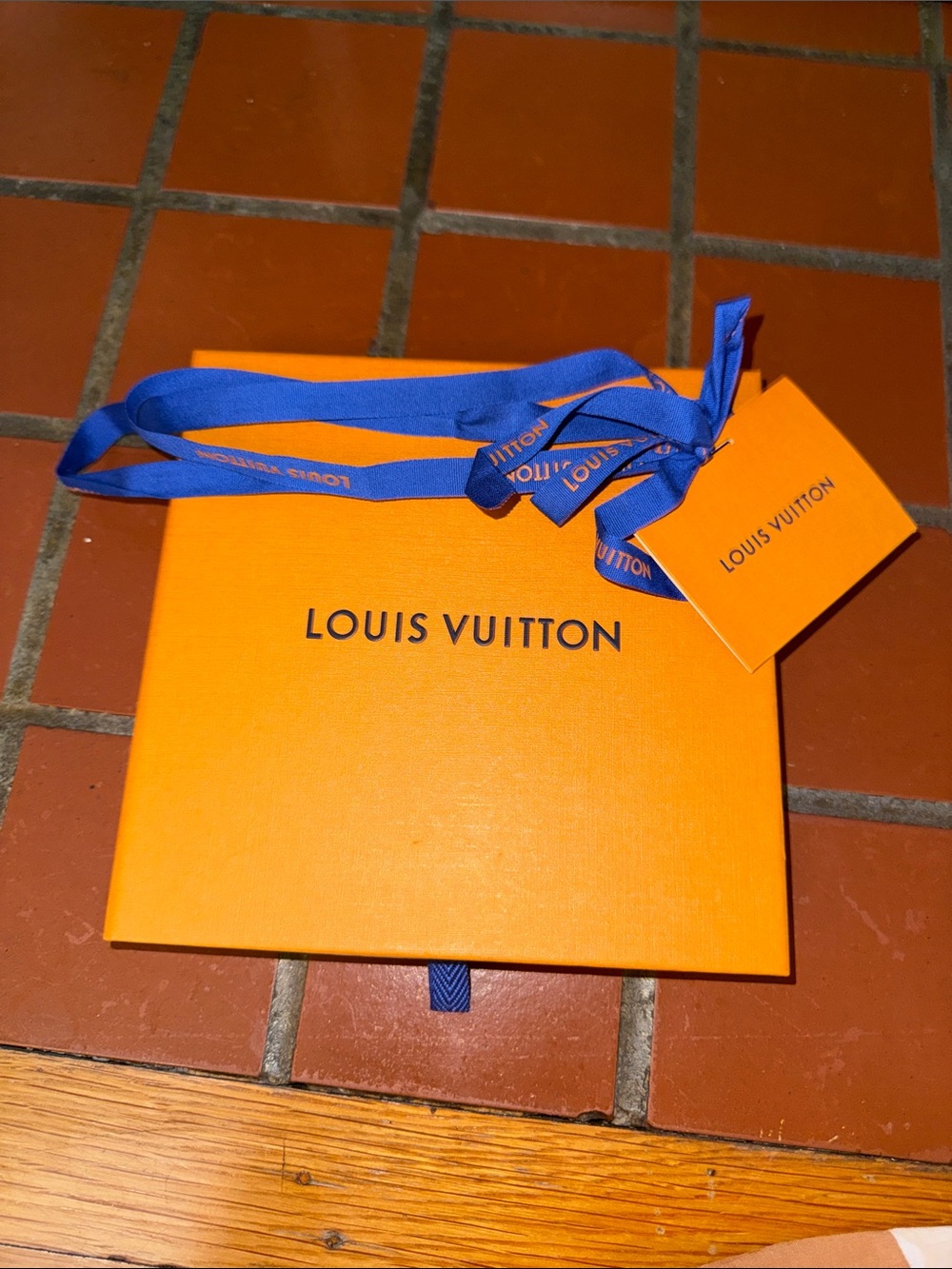 Louis Vuitton Orange Box with Blue Ribbon and Tag